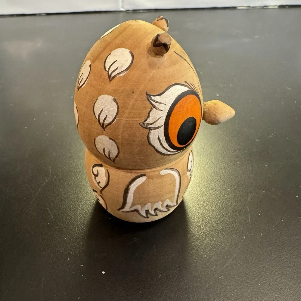 Wooden‎ Owl Trinket Box Figurine Hand Painted Vintage Russian Nesting Doll